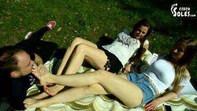 Two Barefoot Girls In Park Having Their Feet Worshiped By A Stranger (foot Worship Public Feet) - upornia - Czech Republic