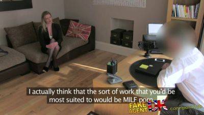 British MILF in stockings gives a POV oral feast on casting couch - sexu.com - Britain